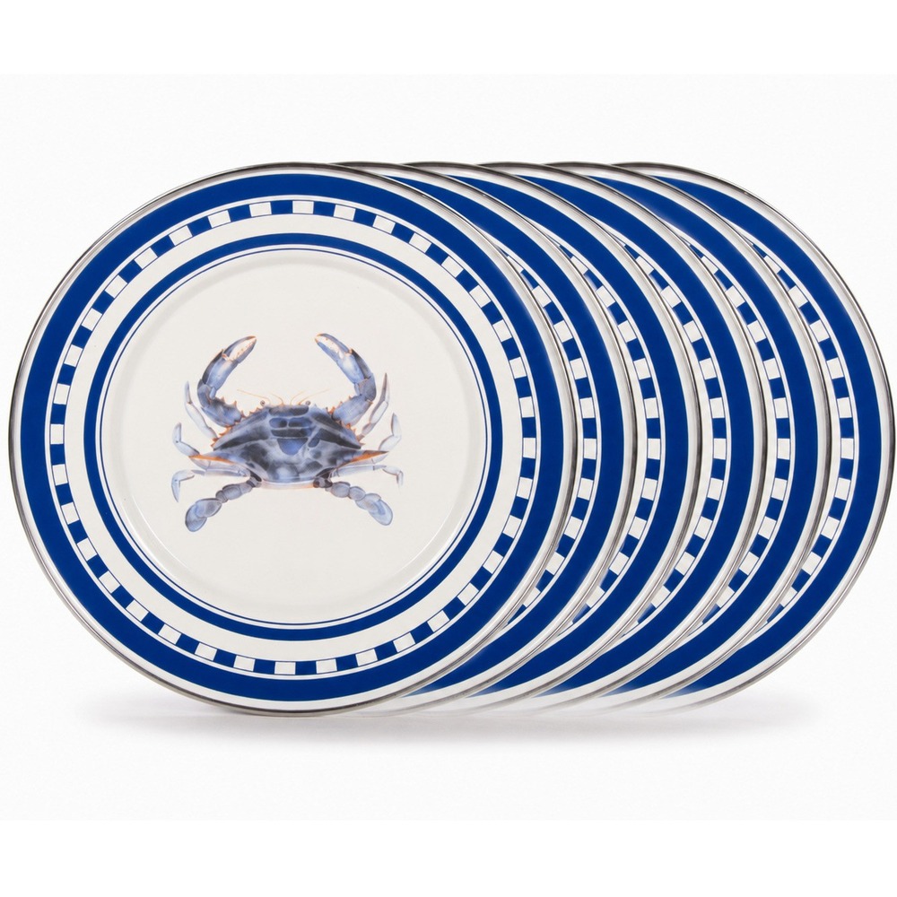 Golden Rabbit Enamelware Blue Crab Sandwich Plates 8.5" - Set of 6